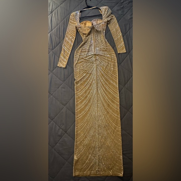 Fashion Nova Sheer Bedazzled Long Sleeve Gown Caught Your Attention Embellished - Picture 12 of 16